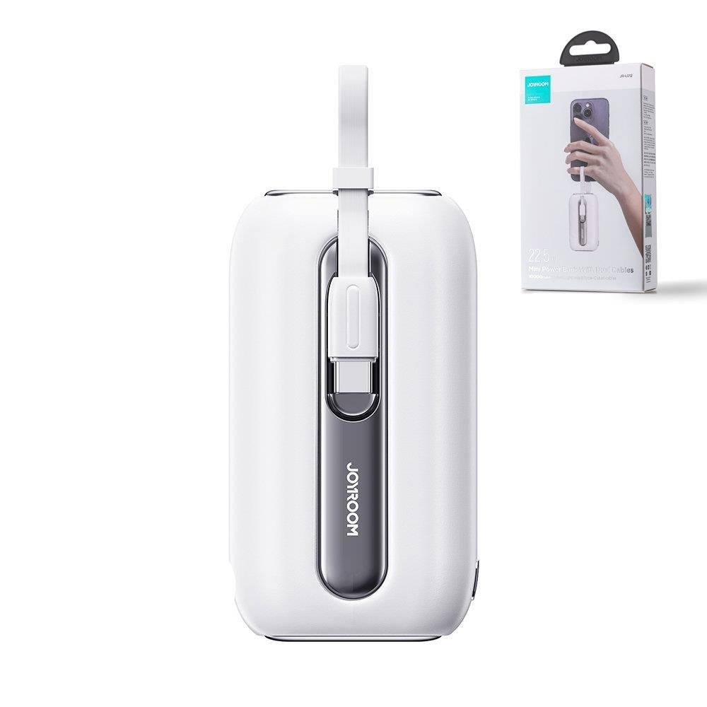 Joyroom mini powerbank 10000mAh Colorful Series 22.5W med 2 indbyggede USB C og Lightning kabler hvid (JR-L012)