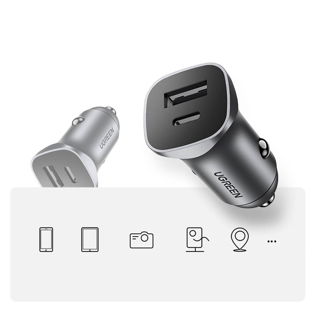 Ugreen CD130 USB-A / USB-C 30W Biloplader - Grå