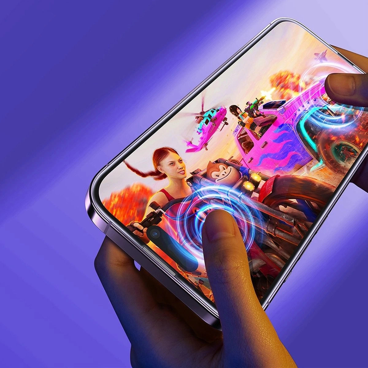 Baseus Full Screen Tempered Glass til iPhone 14 Pro Max med Anti Blue Light Filter og 0.3mm Speaker Cover + Montering Frame