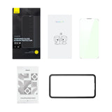 Baseus Full Screen Tempered Glass til iPhone 14 Pro Max med Anti Blue Light Filter og 0.3mm Speaker Cover + Montering Frame