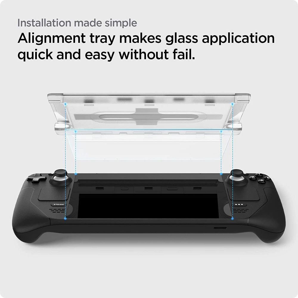 Spigen Glas.tR EZ Fit hærdet glas til dampdæk