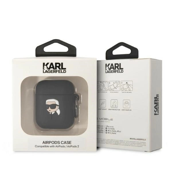 Karl Lagerfeld KLA2RUNIKK AirPods 1/2 cover sort/sort Silikon Karl Head 3D