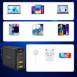 Choetech oplader GaN 140W 4 porte (2x USB C, 2x USB) sort (PD6005)