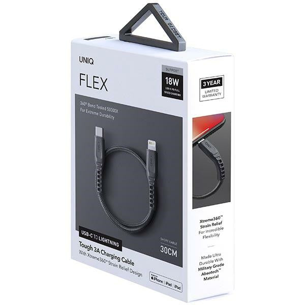 Uniq Flex USB-C / Lightning 18W nylonkabel 30 cm - grå