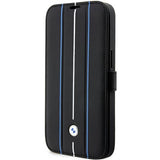 Case BMW BMBKP14L22RVSK iPhone 14 Pro 6.1" sort/sort bogreol læder Stamp Blue Lines