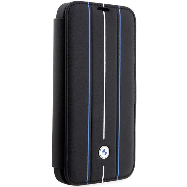 Case BMW BMBKP14L22RVSK iPhone 14 Pro 6.1" sort/sort bogreol læder Stamp Blue Lines