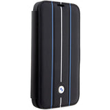 Case BMW BMBKP14L22RVSK iPhone 14 Pro 6.1" sort/sort bogreol læder Stamp Blue Lines