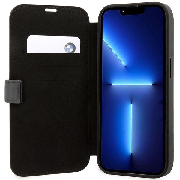 Case BMW BMBKP14L22RVSK iPhone 14 Pro 6.1" sort/sort bogreol læder Stamp Blue Lines