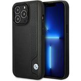 Case BMW BMHCP14L22RBDK iPhone 14 Pro 6.1" sort/sort hårdkasse Læder Blå prikker