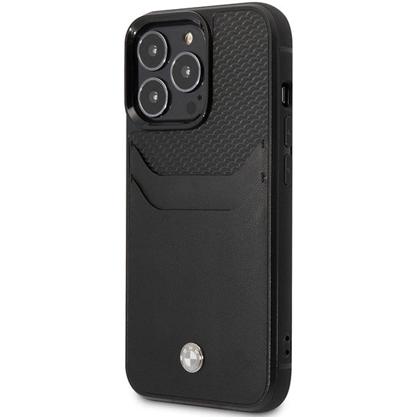 Case BMW BMHCP14L22RSEPK iPhone 14 Pro 6.1" black/black Leather Card Slot