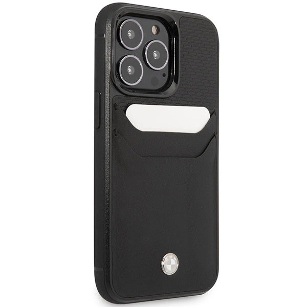 Case BMW BMHCP14L22RSEPK iPhone 14 Pro 6.1" black/black Leather Card Slot