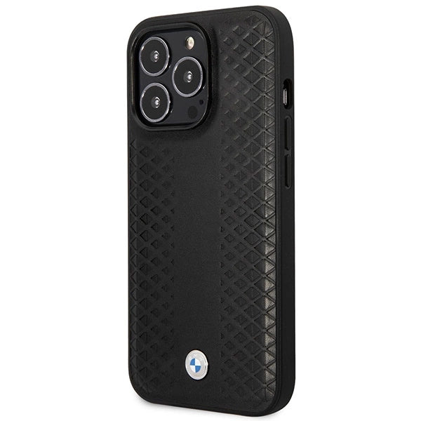 Case BMW BMHMP14L22RFGK iPhone 14 Pro 6.1" sort/sort læder Diamond mønster MagSafe