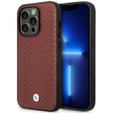 Case BMW BMHMP14L22RFGR iPhone 14 Pro 6.1 Burgundy/burgundy læder Diamond mønster MagSafe