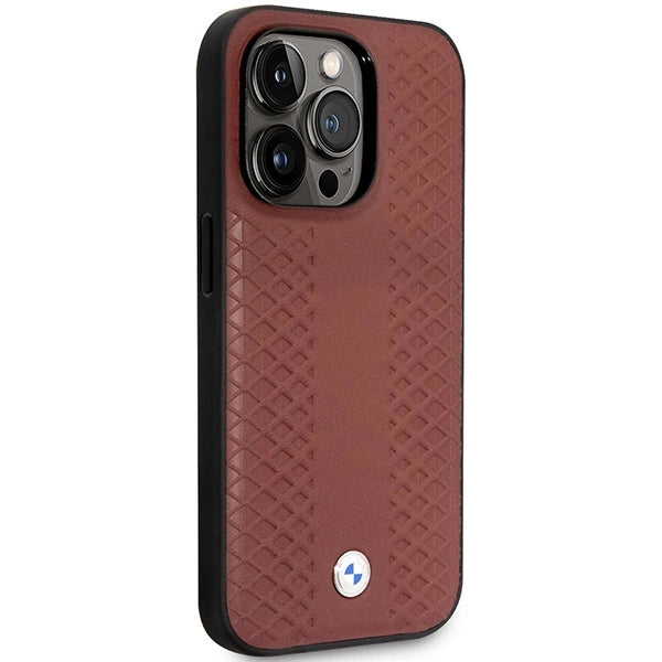 Case BMW BMHMP14X22RFGR iPhone 14 Pro Max 6,7" Burgundy/burgundy læder Diamond mønster MagSafe