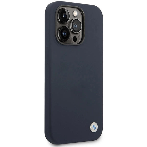 Case BMW BMHMP14XSILNA iPhone 14 Pro Max 6.7" marineblå/marineblå Silikon Metal Logo MagSafe