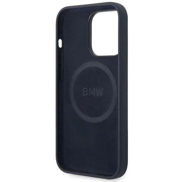Case BMW BMHMP14XSILNA iPhone 14 Pro Max 6.7" marineblå/marineblå Silikon Metal Logo MagSafe