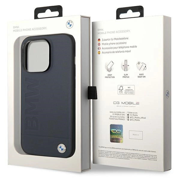 Case BMW BMHMP14XSLLNA iPhone 14 Pro Max 6.7" navy/navy hardcase Leather Hot Stamp MagSafe