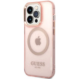 Guess GUHMP14XHTCMP iPhone 14 Pro Max 6.7" pink/pink hard case Gold Outline Translucent MagSafe