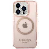 Guess GUHMP14XHTCMP iPhone 14 Pro Max 6.7" pink/pink hard case Gold Outline Translucent MagSafe