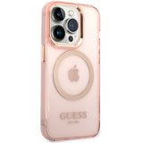 Guess GUHMP14XHTCMP iPhone 14 Pro Max 6.7" pink/pink hard case Gold Outline Translucent MagSafe