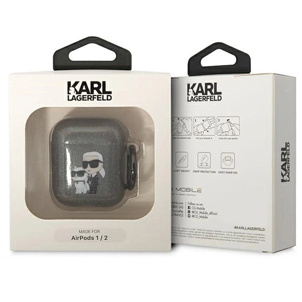 Karl Lagerfeld KLA2HNKCTGK Airpods 1/2 cover sort/sort Gliter Karl&Choupette