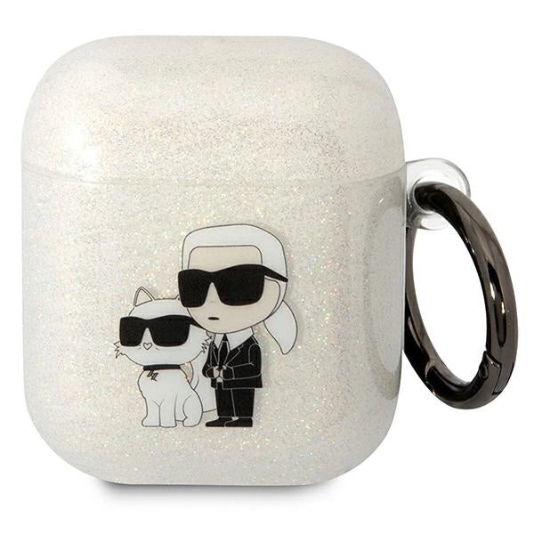 Karl Lagerfeld KLA2HNKCTGT Airpods 1/2 cover gennemsigtig Gliter Karl&Choupette