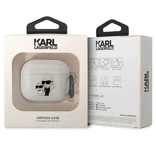 Karl Lagerfeld KLA3HNKCTGT Airpods 3 cover gennemsigtige Gliter Karl&Choupette
