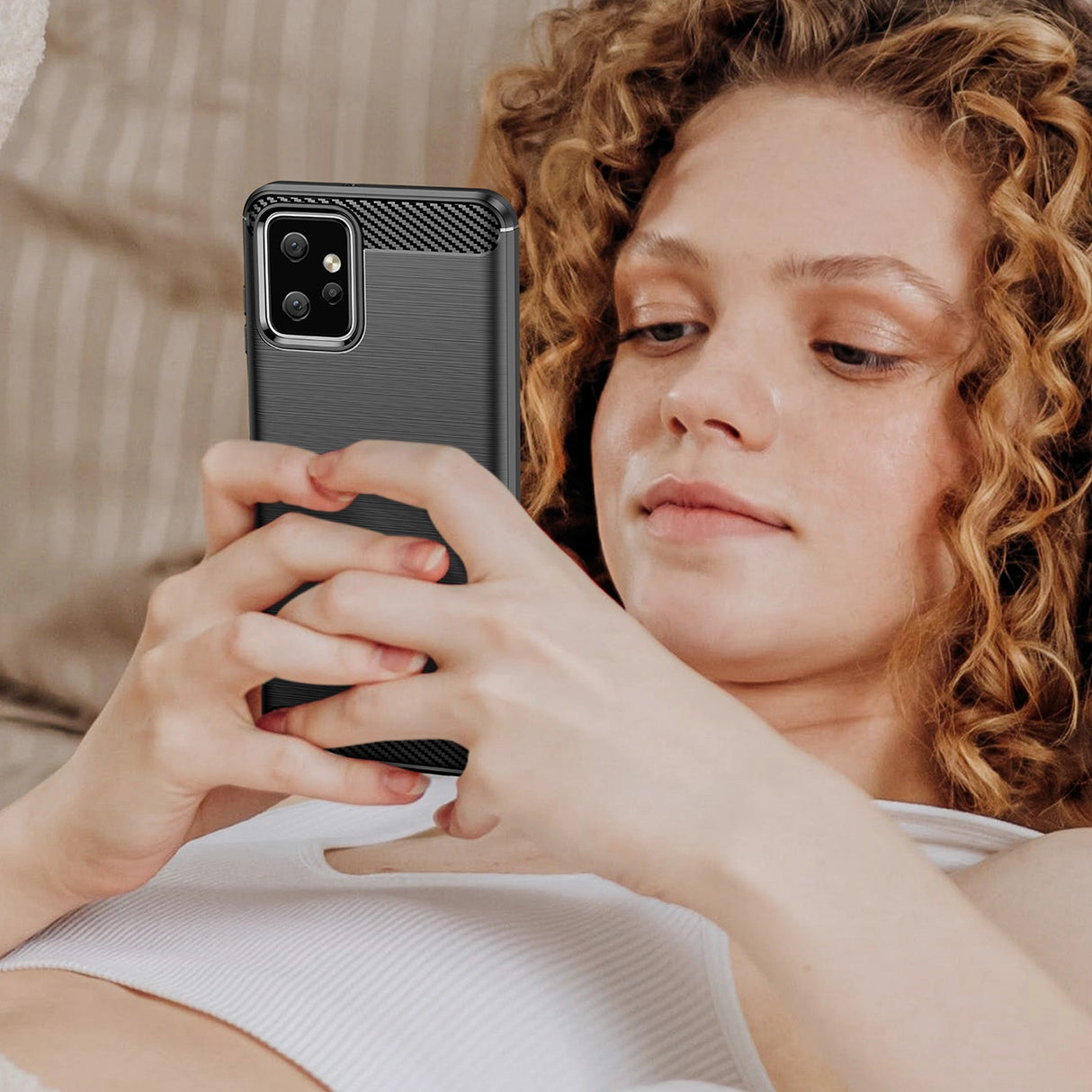 Carbon Case til Motorola Moto G Power 2023 fleksibelt silikone carbon cover sort