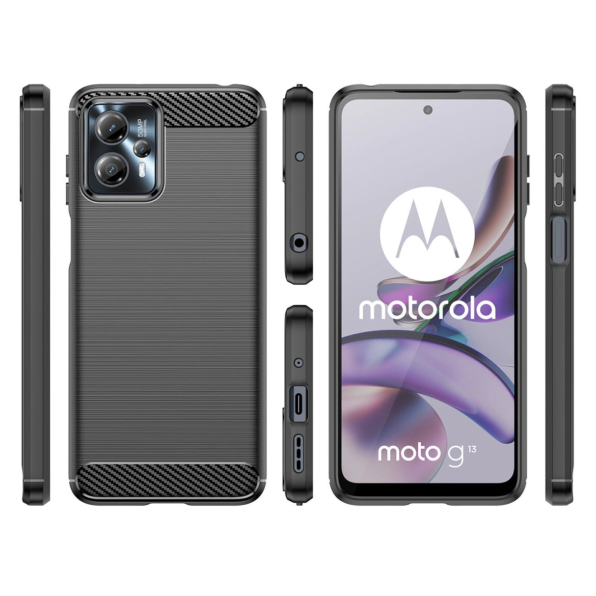 Carbon Case til Motorola Moto G53 / G13 fleksible silikone carbon cover sort