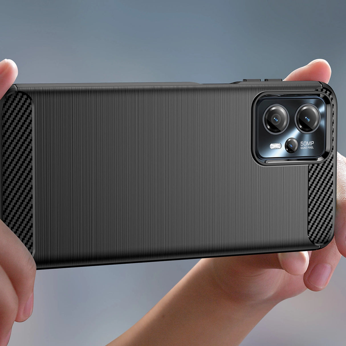 Carbon Case til Motorola Moto G53 / G13 fleksible silikone carbon cover sort