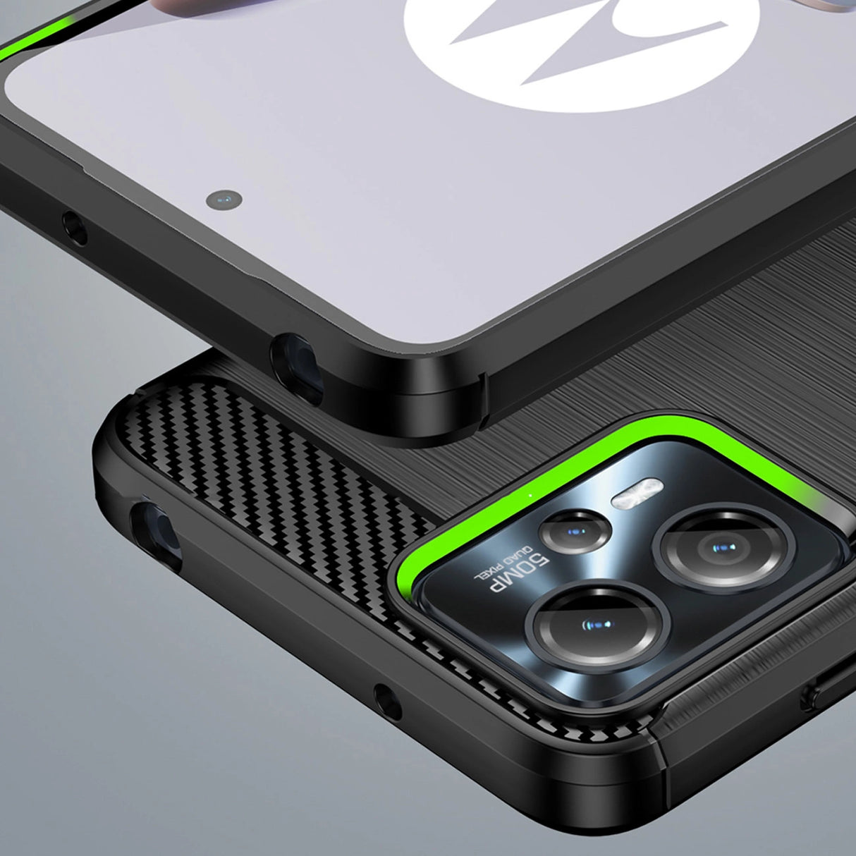 Carbon Case til Motorola Moto G53 / G13 fleksible silikone carbon cover sort