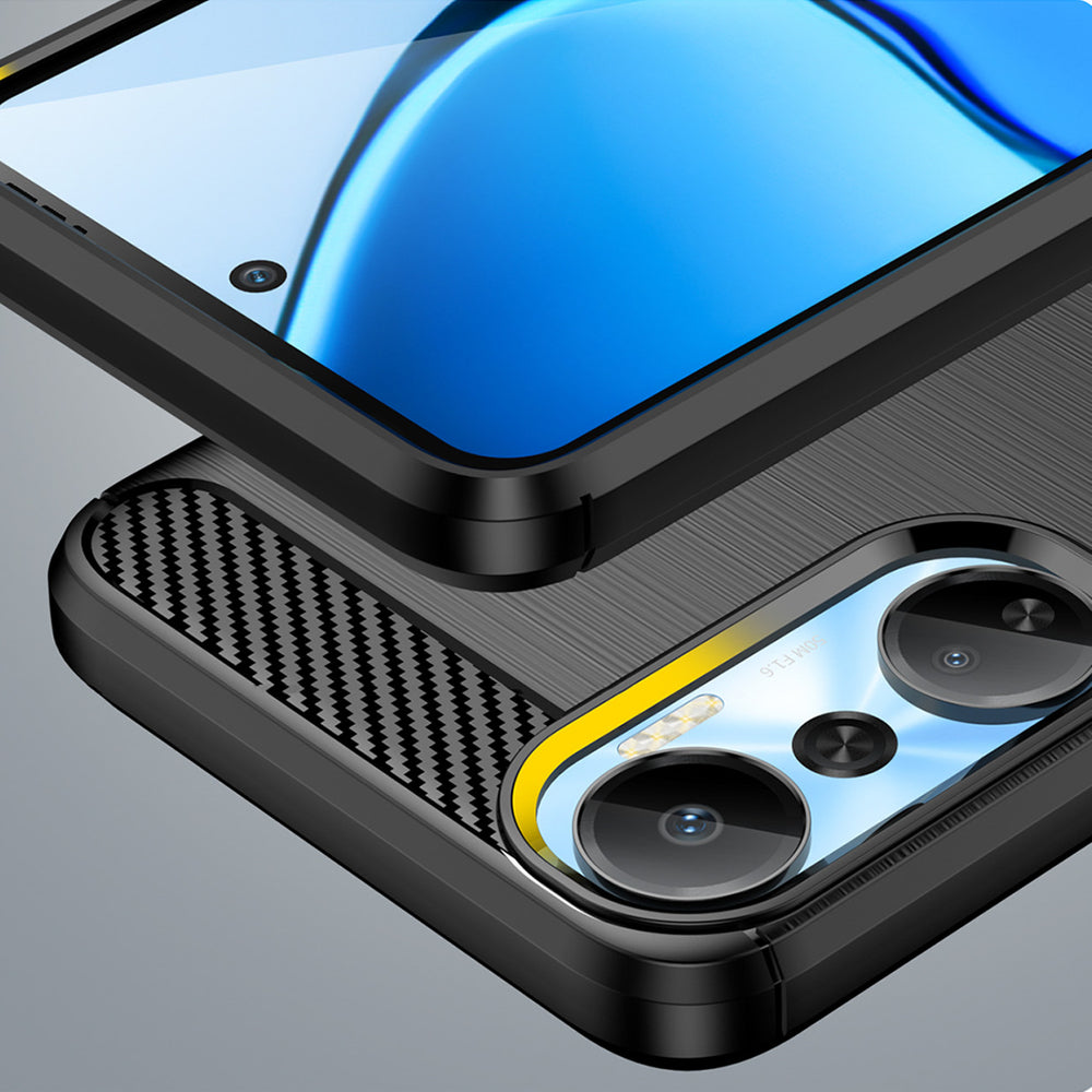 Carbon Case for Infinix Hot 20 fleksibelt silikone carbon cover sort