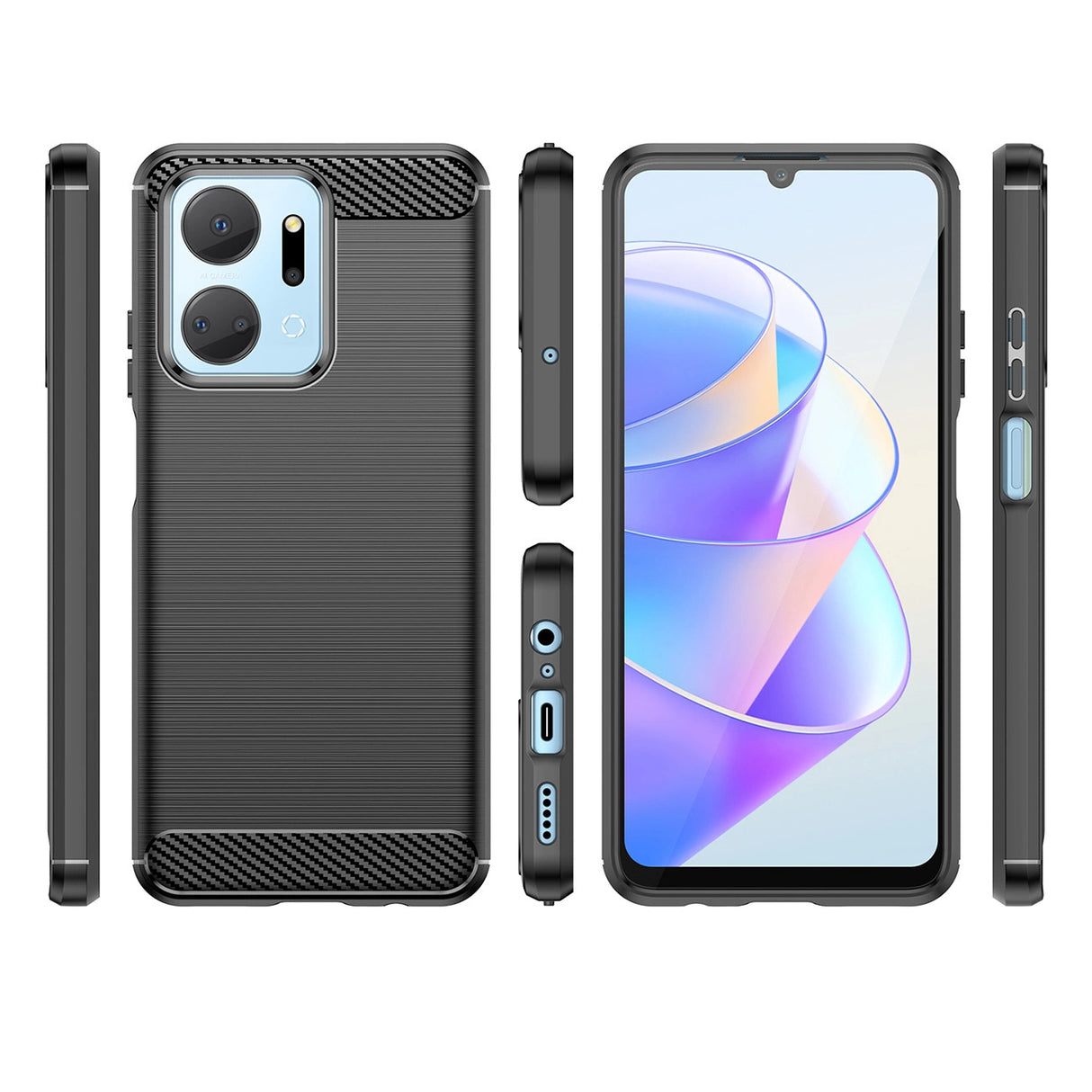 Carbon Case til Honor Play 40 Plus / Honor X7a fleksibelt silikone carbon cover sort