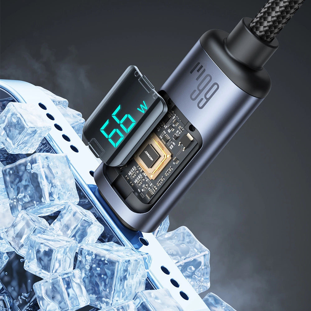 Joyroom Prism Series A16 USB-C / USB-A Kabel 66W 1,2m med LED-skærm - sort