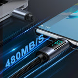 Joyroom Prism Series A16 USB-C / USB-A Kabel 66W 1,2m med LED-skærm - sort