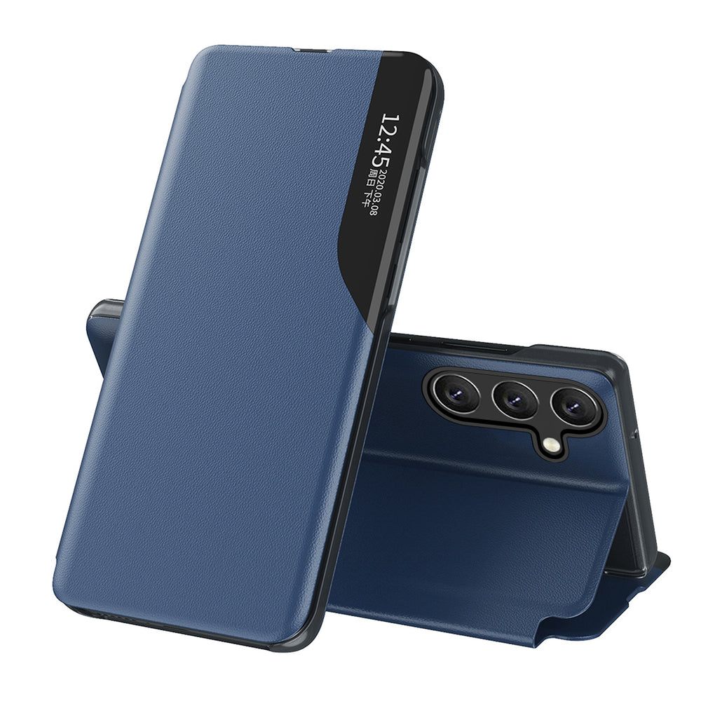 Eco læder View Case cover til Samsung Galaxy A24 4G med flip stand blå