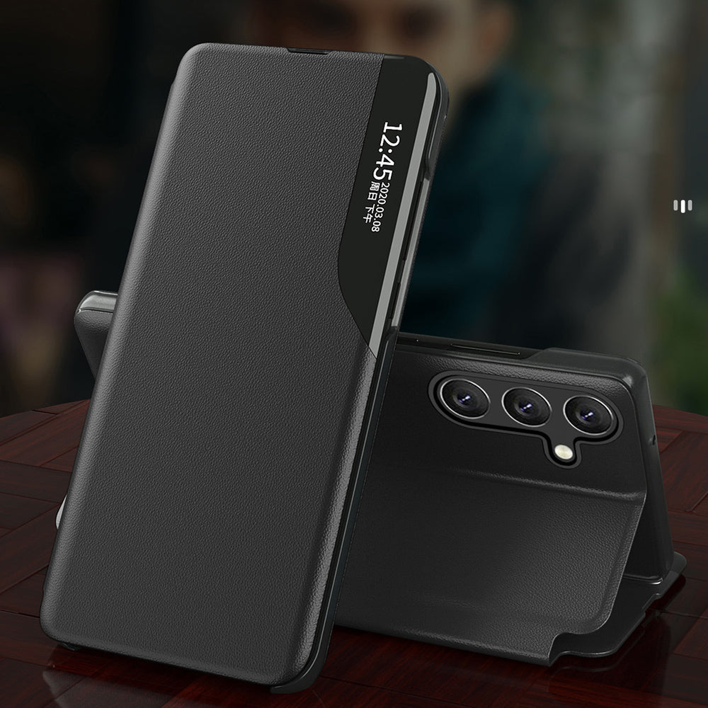 Eco læder View Case cover til Samsung Galaxy A24 4G med flip stand blå