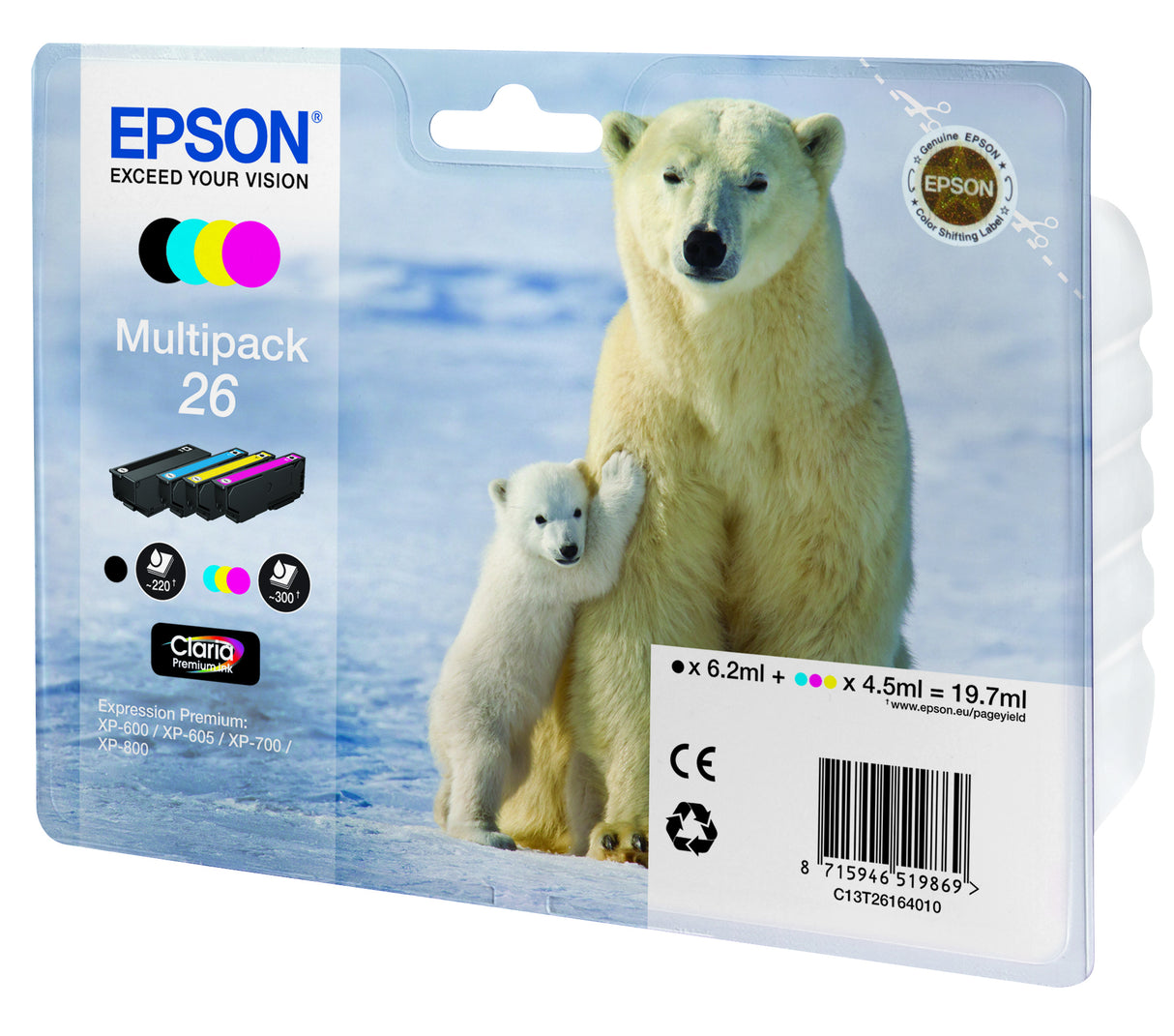 Epson Polar bear C13T26164020 blækpatron 1 stk Original Sort, Blå, Magenta, Gul