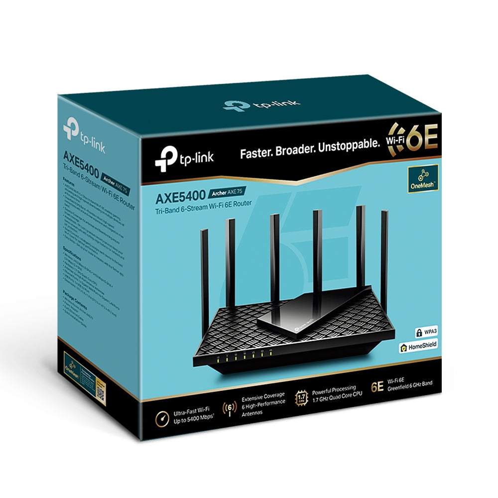 TP-Link Archer AXE75 trådløs router Gigabit Ethernet Tri-band (2,4 GHz/5 GHz/6 GHz) Sort