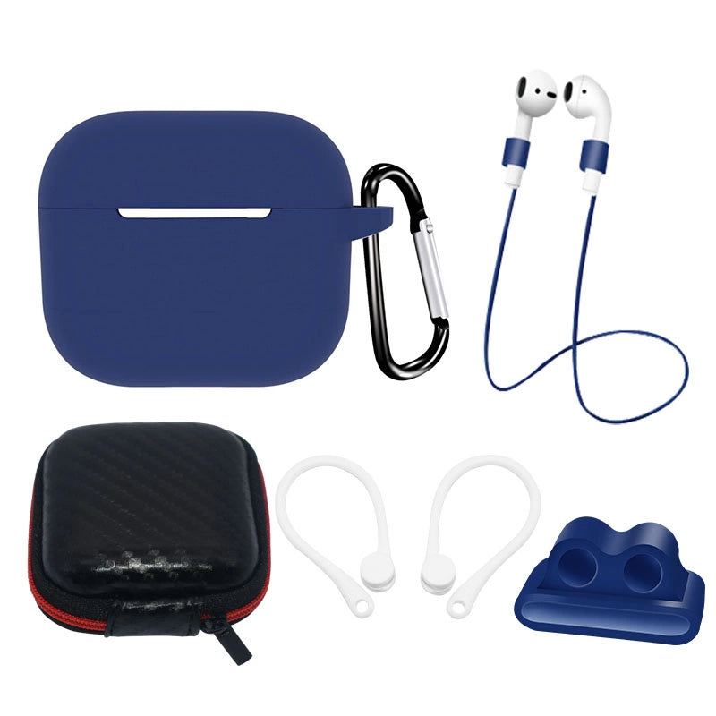 AirPods 3 Silikon Case Set + Case/Ear Hook/Neck Strap/Watch Strap Holder/Carabiner Clasp - blå