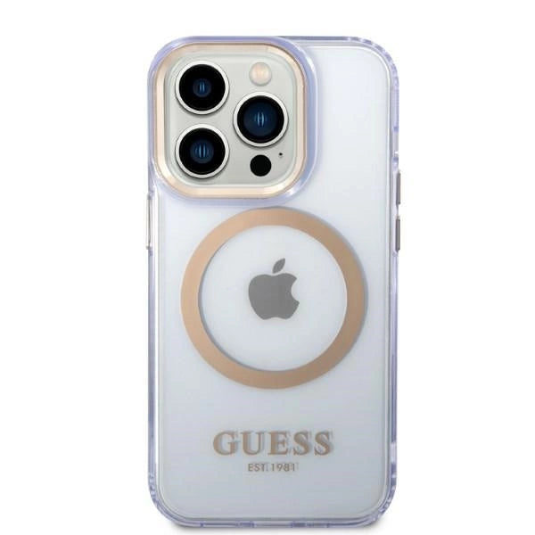 Guess GUHMP14LHTCMU iPhone 14 Pro 6.1" lilla/lila hårdkasse Gold Outline Gennemskinnelig MagSafe