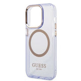 Guess GUHMP14LHTCMU iPhone 14 Pro 6.1" lilla/lila hårdkasse Gold Outline Gennemskinnelig MagSafe