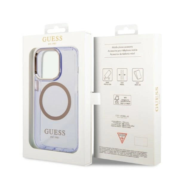Guess GUHMP14LHTCMU iPhone 14 Pro 6.1" lilla/lila hårdkasse Gold Outline Gennemskinnelig MagSafe