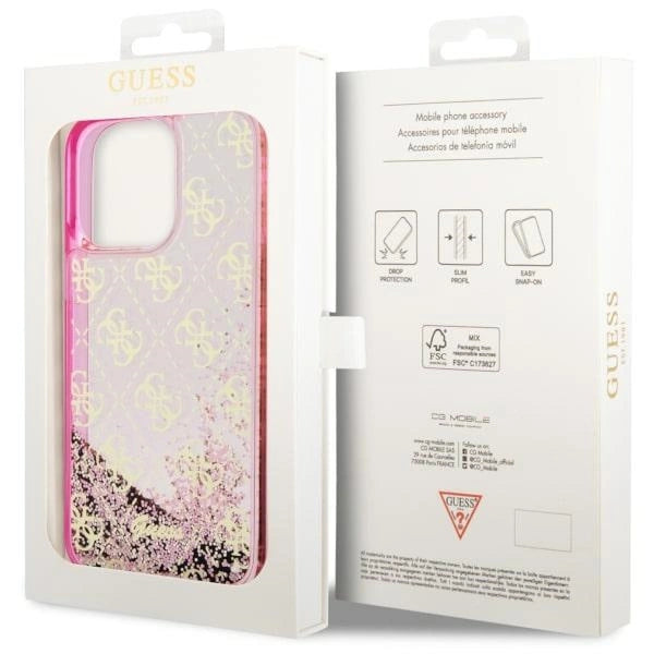 Guess GUHCP14LLC4PSGP iPhone 14 Pro 6.1" pink/pink hardcase Liquid Glitter 4G Transculent
