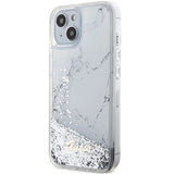 Guess Liquid Glitter Marble case til iPhone 14 - hvid