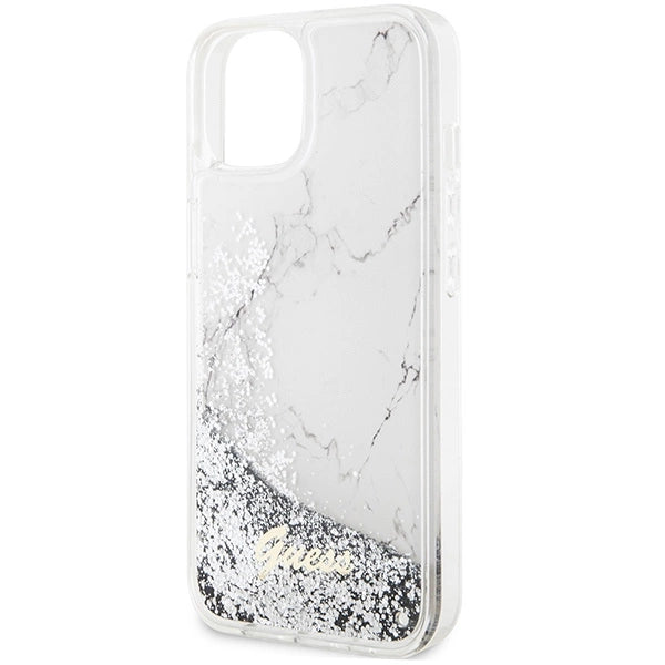 Guess Liquid Glitter Marble case til iPhone 14 - hvid
