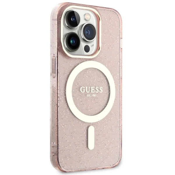 Guess GUHMP14LHCMCGP iPhone 14 Pro 6.1" pink/pink hardcase Glitter Gold MagSafe
