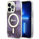 Guess GUHMP14LHTMRSU iPhone 14 Pro 6.1" lilla/lila hardcase Golden Marble MagSafe