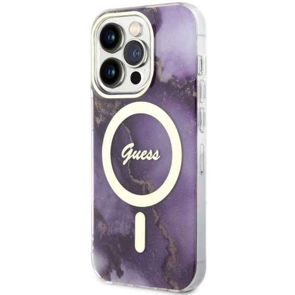 Guess GUHMP14LHTMRSU iPhone 14 Pro 6.1" lilla/lila hardcase Golden Marble MagSafe