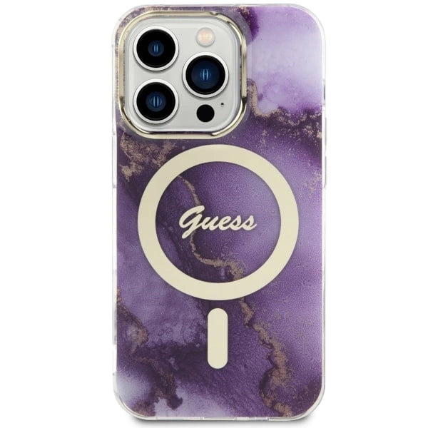 Guess GUHMP14LHTMRSU iPhone 14 Pro 6.1" lilla/lila hardcase Golden Marble MagSafe